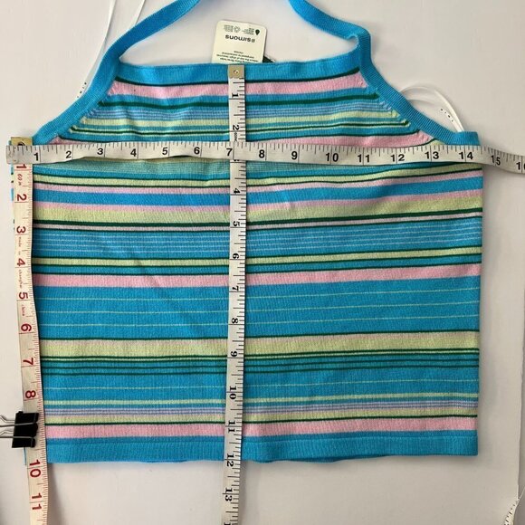 NWT Simons Twik Stripe Halter Crop Top Blue Pink‎ Yellow Green Sz L - Picture 7 of 7